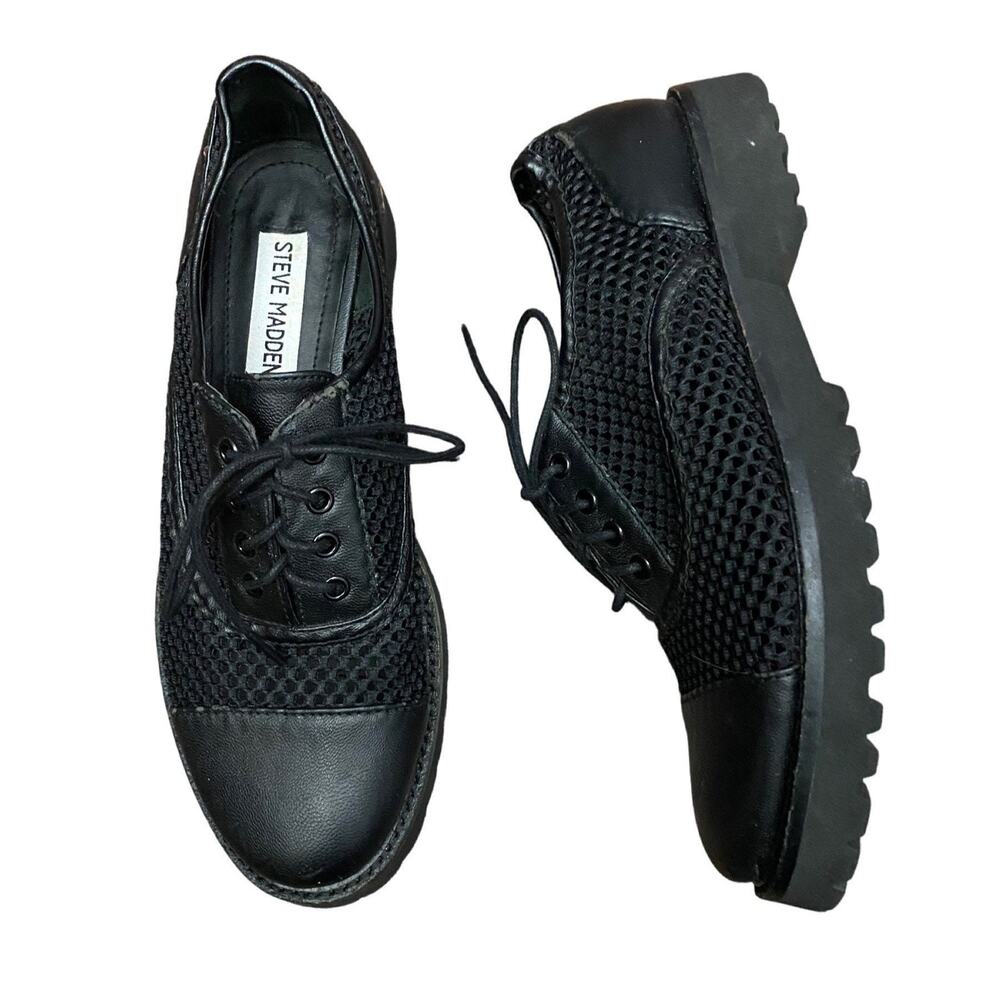 Vintage Y2K Steve Madden Black Sheer Net Lace Up Shoes / Women’s 6.5
